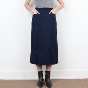 Vintage 70s Navy wool Midi / Maxi Skirt Size S Trousers Up